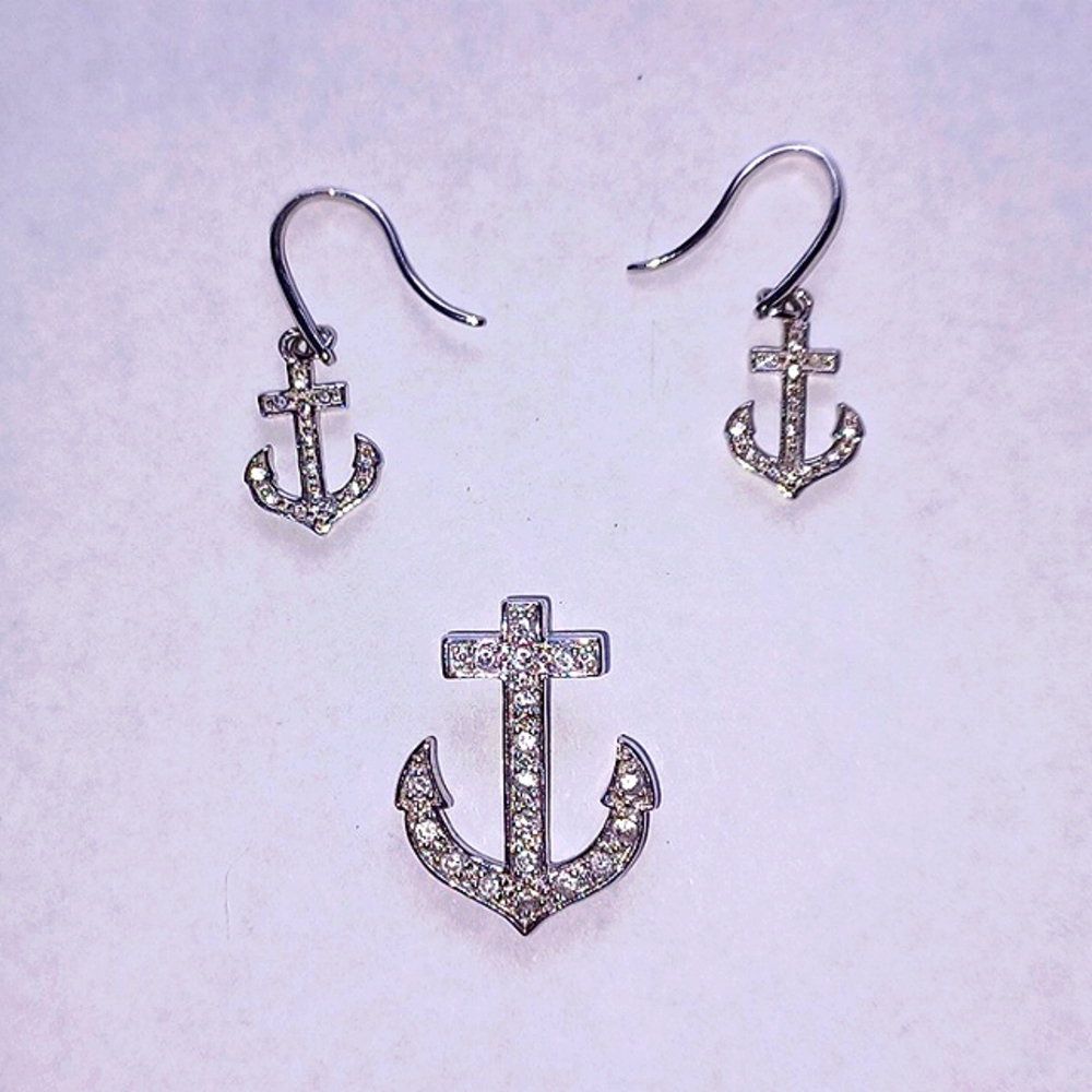 Silver Anchor Pendent & Earring Set